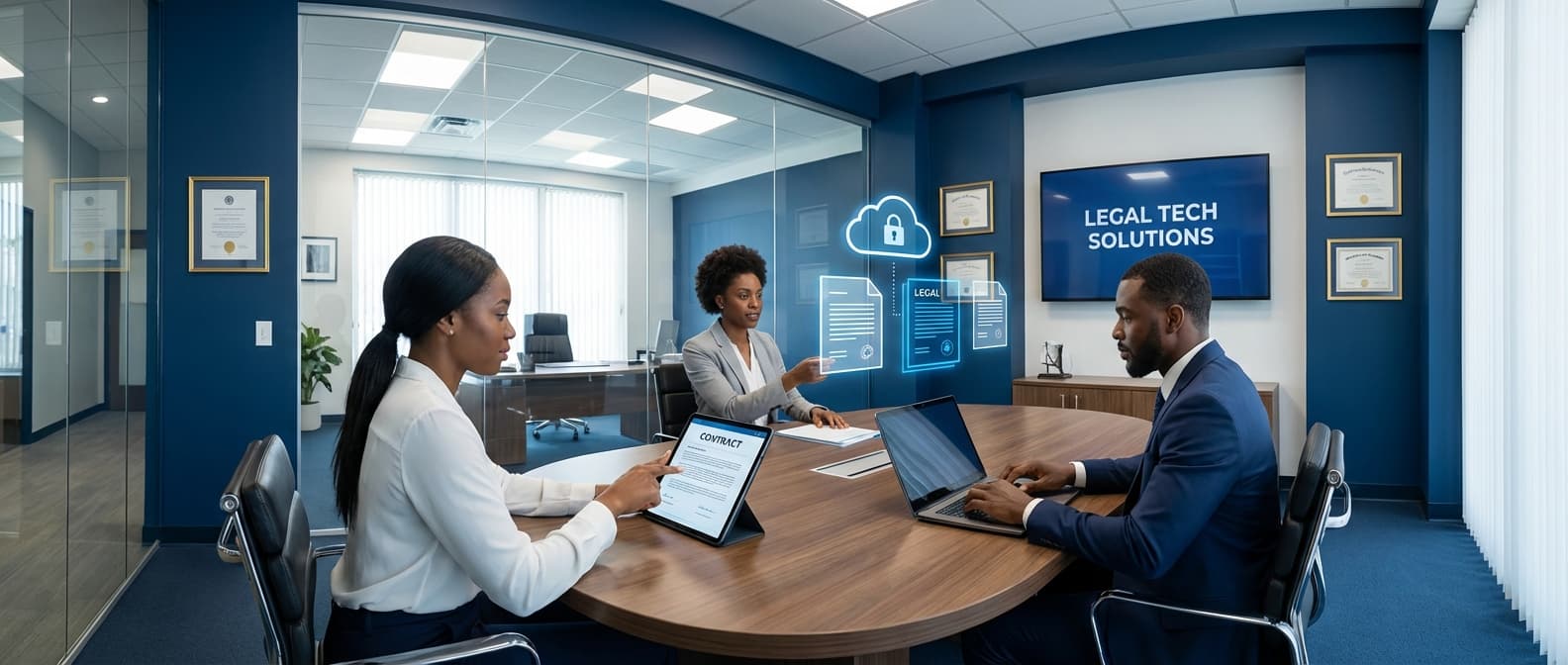 Modern law office with digital document management technology