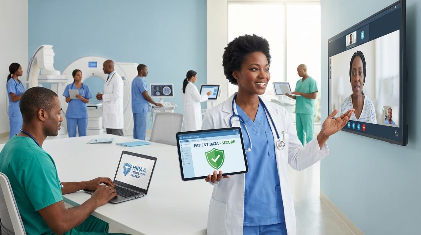 Healthcare professionals using modern telemedicine technology